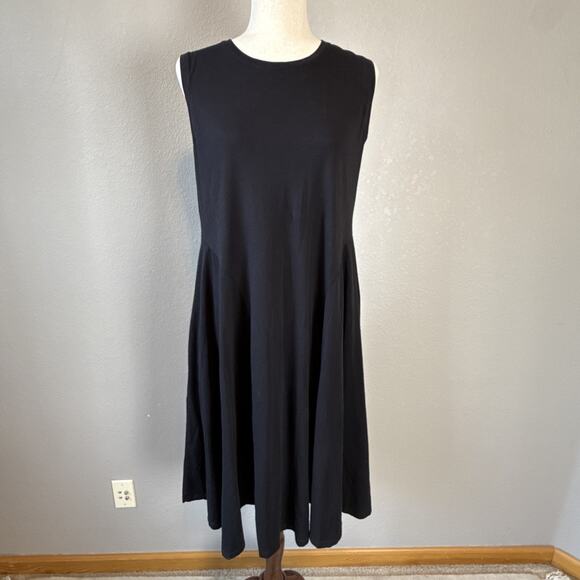 Peruvian Connection Sleeveless A-Line Dress Size L Black Cotton Jersey Pockets - Picture 2 of 7
